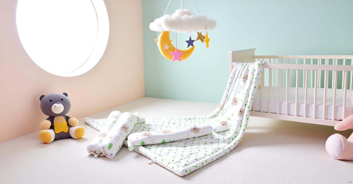 Baby Bedding Set Brown Teddy Green Tree | 100% Cotton Mattress & Bolsters