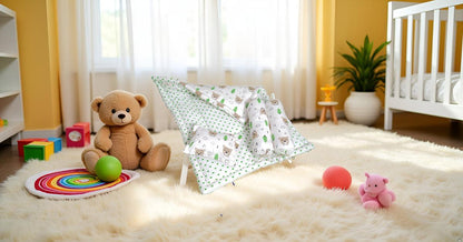 Baby Bedding Set Brown Teddy Green Tree | 100% Cotton Mattress & Bolsters