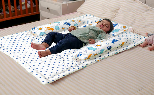 Baby Bedding Set Blue Plane Cloud | 100% Cotton Mattress Pillow Bolsters