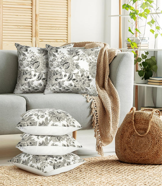 Cotton Cushion Covers Grey Flower Set of 5 | 18x18" Soft & Washable