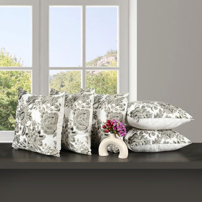 Cotton Cushion Covers Grey Flower Set of 5 | 18x18" Soft & Washable