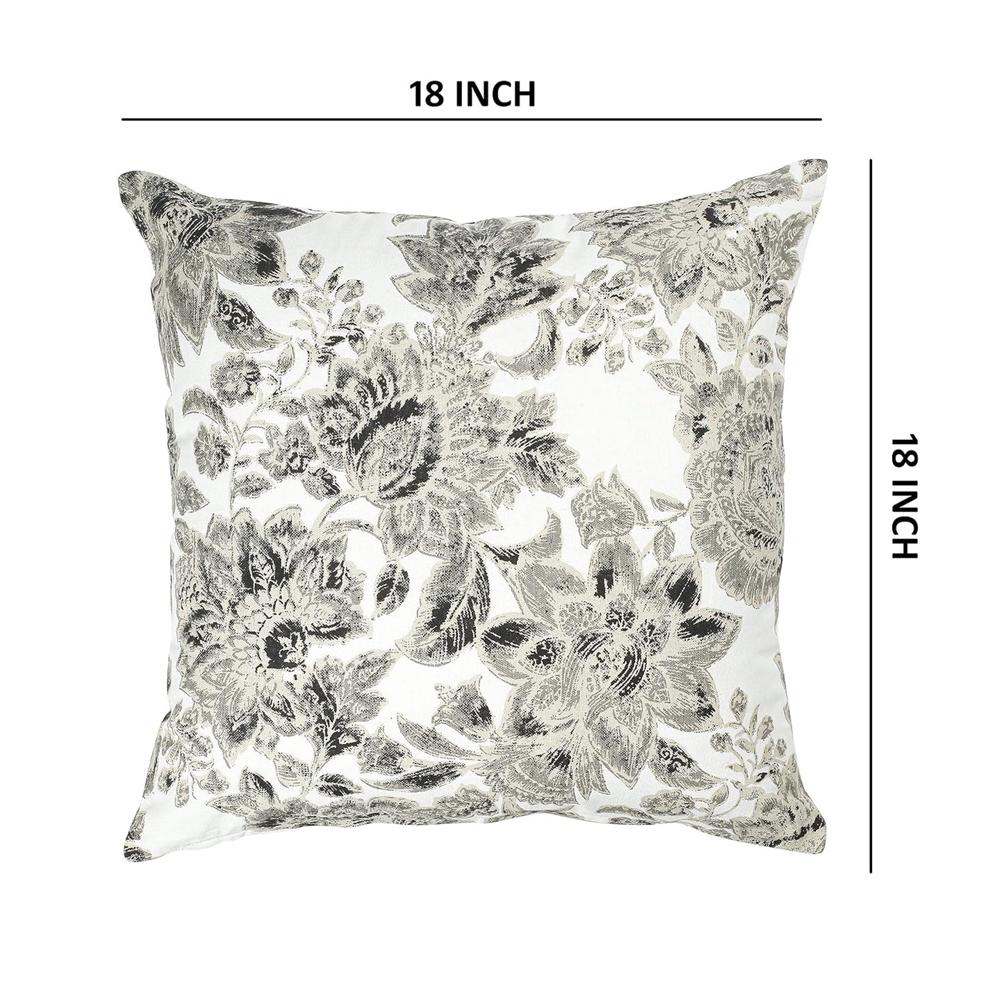 Cotton Cushion Covers Grey Flower Set of 5 | 18x18" Soft & Washable