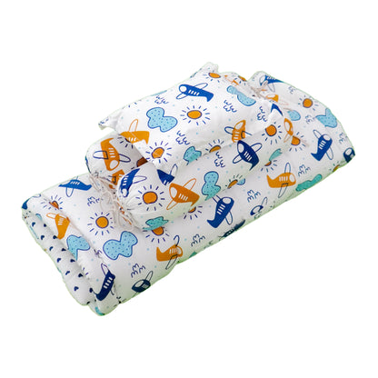 Baby Bedding Set Blue Plane Cloud | 100% Cotton Mattress Pillow Bolsters