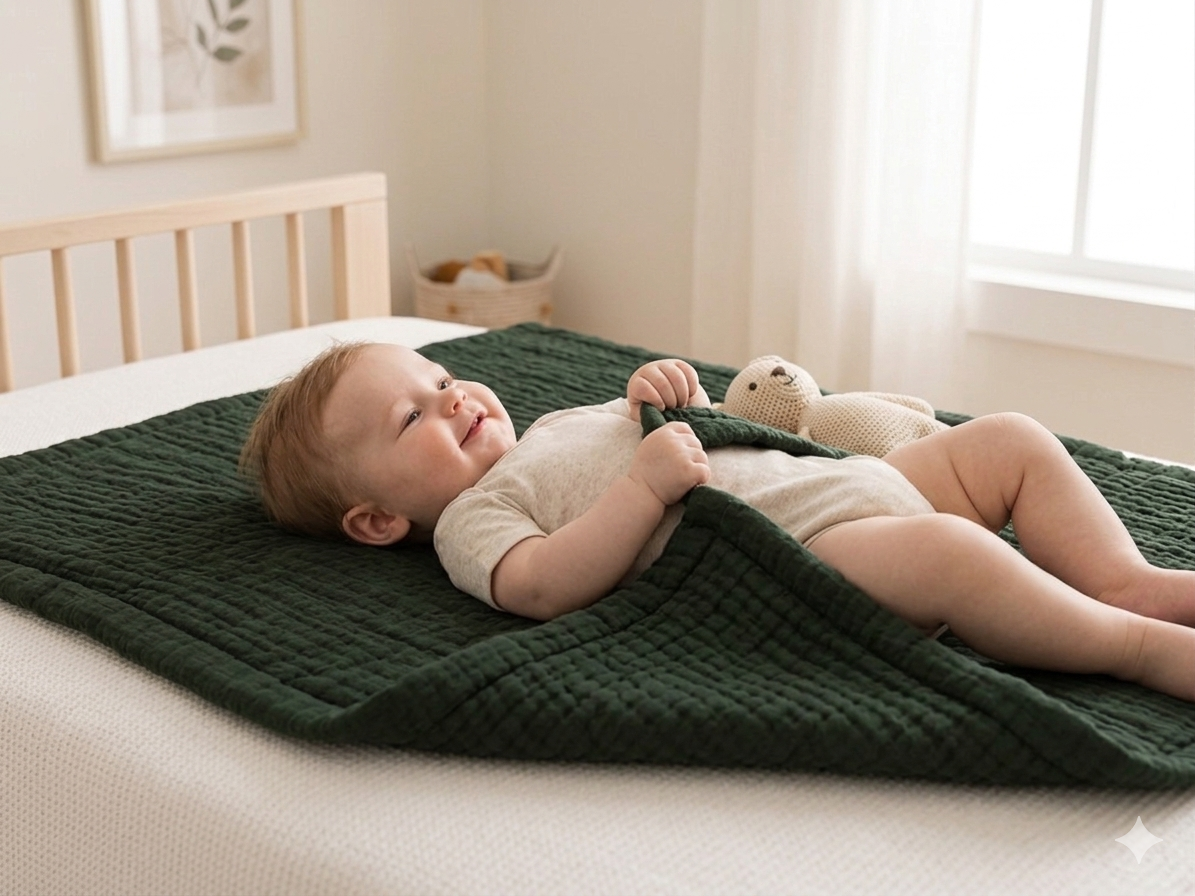 NWF Baby Cotton Godadi Sleeping Mat (34 x 34 Inch) – Soft Breathable Newborn Baby Bedding, Foldable Baby Bed, Washable Cradle Sheet & Mattress Pad (0–12 Months) - Green