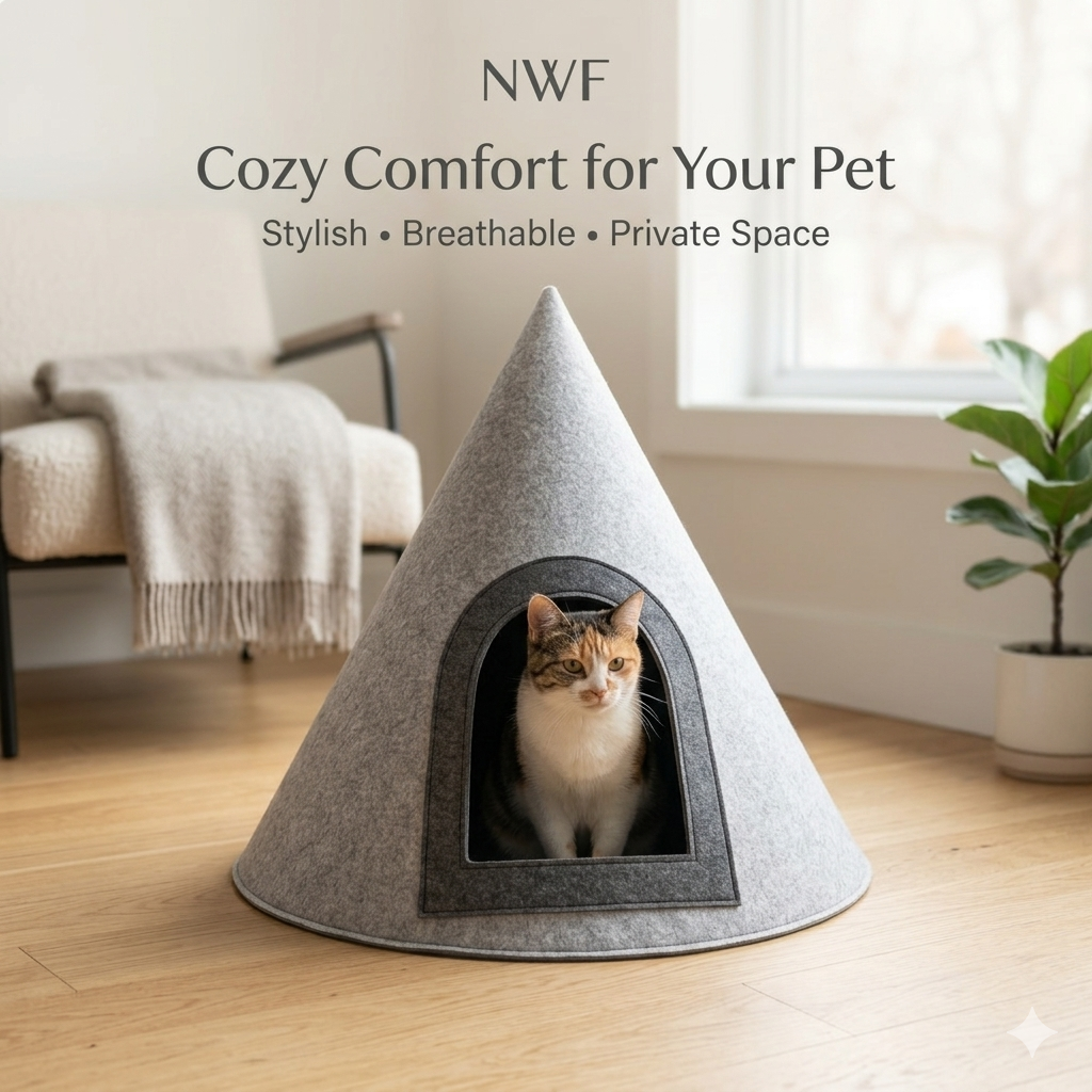 NWF Felt Cat Cave Bed with Cushion, Foldable Cat House Tent, Indoor Cat Bed Cave for Cats & Kittens, Cozy Pet Cave Bed for Small Dogs (Without Cushion)
