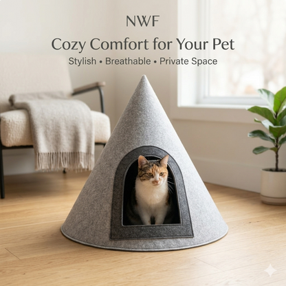 NWF Felt Cat Cave Bed with Cushion, Foldable Cat House Tent, Indoor Cat Bed Cave for Cats & Kittens, Cozy Pet Cave Bed for Small Dogs (Without Cushion)
