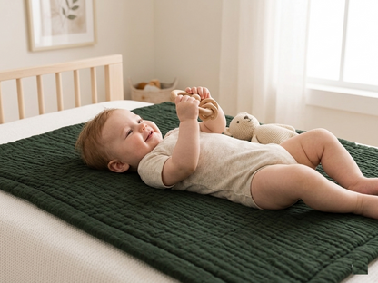 NWF Baby Cotton Godadi Sleeping Mat (34 x 34 Inch) – Soft Breathable Newborn Baby Bedding, Foldable Baby Bed, Washable Cradle Sheet & Mattress Pad (0–12 Months) - Green