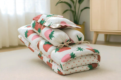 Strawberry Baby Bedding Set 4pc | Cotton Mattress, Pillow & Bolsters | NWF