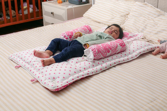 Unisex Baby Bedding Set Pink Leaf | 100% Cotton Mattress, Pillow & Bolsters