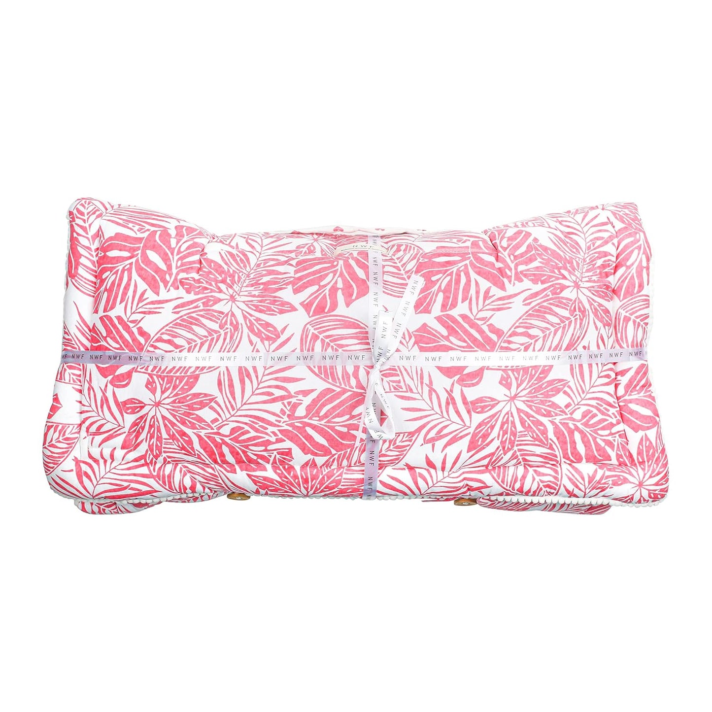 Unisex Baby Bedding Set Pink Leaf | 100% Cotton Mattress, Pillow & Bolsters