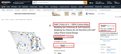 Baby Bedding Set Blue Plane Cloud | 100% Cotton Mattress Pillow Bolsters | NWF