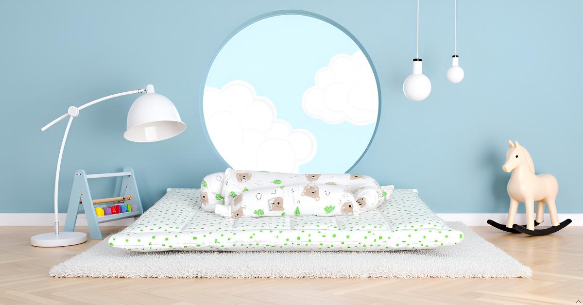 Baby Bedding Set Brown Teddy Green Tree | 100% Cotton Mattress & Bolsters