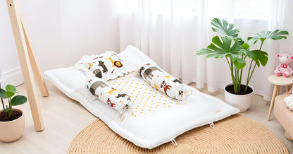Unisex Baby Bedding Set 4pc | 100% Cotton Mattress, Pillow & Bolsters