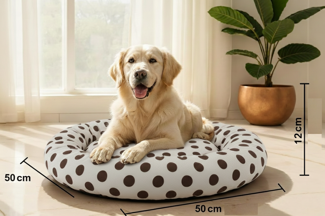 NWF Medium Size Dog Bed (70x70x15 cm) for Puppies, Cats & Dogs | Soft Round Pet Bed with Anti-Skid Bottom | Washable Dual Color Cream & Brown Cushion Pet Beds & Habitats