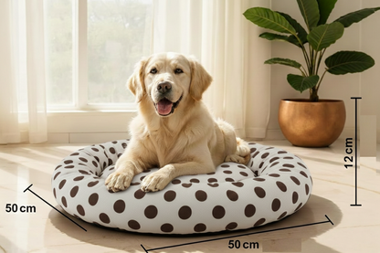 NWF Medium Size Dog Bed (70x70x15 cm) for Puppies, Cats & Dogs | Soft Round Pet Bed with Anti-Skid Bottom | Washable Dual Color Cream & Brown Cushion Pet Beds & Habitats