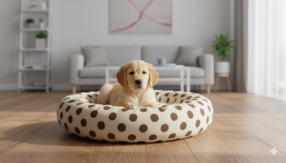 NWF Medium Size Dog Bed (70x70x15 cm) for Puppies, Cats & Dogs | Soft Round Pet Bed with Anti-Skid Bottom | Washable Dual Color Cream & Brown Cushion Pet Beds & Habitats