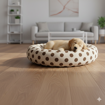 NWF Medium Size Dog Bed (70x70x15 cm) for Puppies, Cats & Dogs | Soft Round Pet Bed with Anti-Skid Bottom | Washable Dual Color Cream & Brown Cushion Pet Beds & Habitats