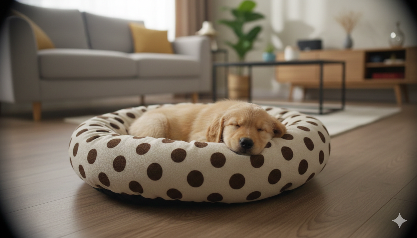 NWF Medium Size Dog Bed (70x70x15 cm) for Puppies, Cats & Dogs | Soft Round Pet Bed with Anti-Skid Bottom | Washable Dual Color Cream & Brown Cushion Pet Beds & Habitats