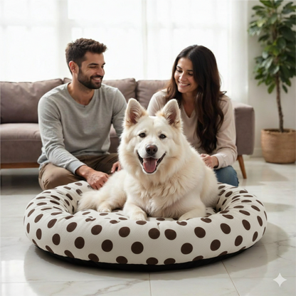 NWF Medium Size Dog Bed (70x70x15 cm) for Puppies, Cats & Dogs | Soft Round Pet Bed with Anti-Skid Bottom | Washable Dual Color Cream & Brown Cushion Pet Beds & Habitats