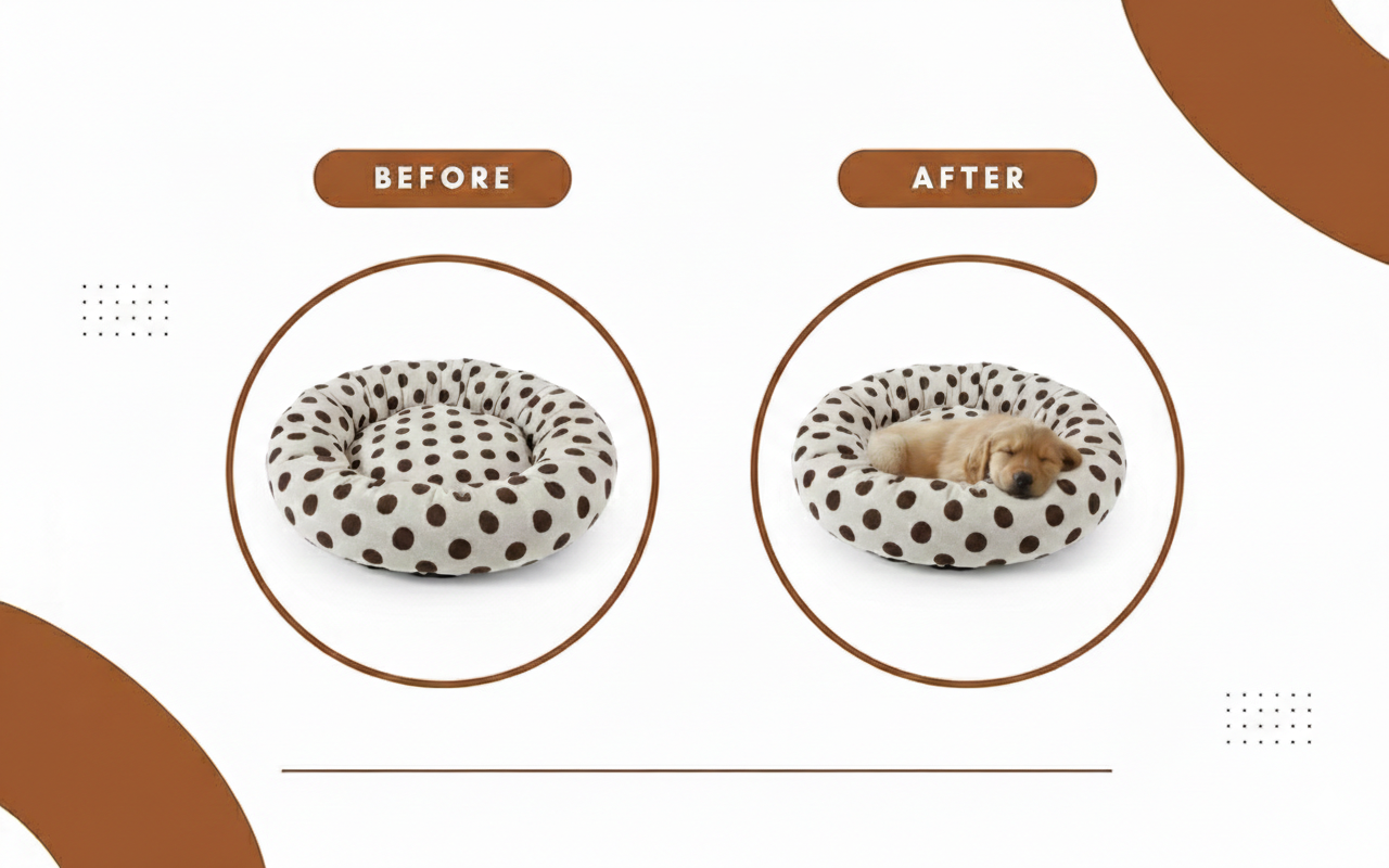 NWF Medium Size Dog Bed (70x70x15 cm) for Puppies, Cats & Dogs | Soft Round Pet Bed with Anti-Skid Bottom | Washable Dual Color Cream & Brown Cushion Pet Beds & Habitats