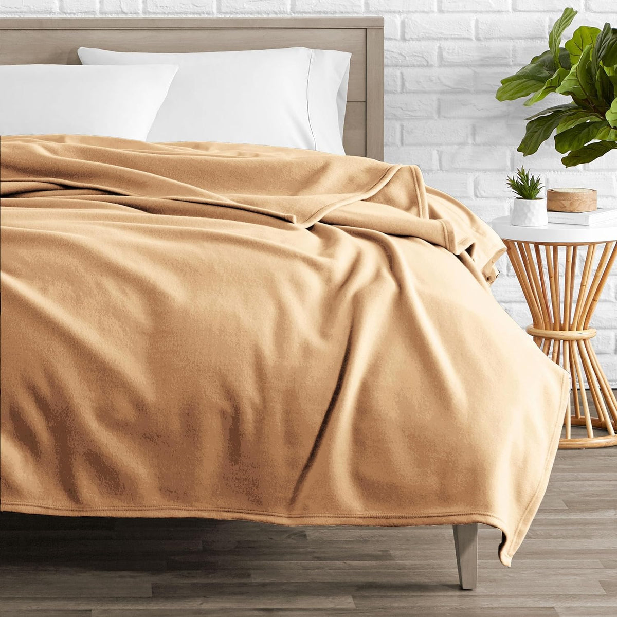 NWF All Season Solid/Plain Lightweight Polar Fleece Single Bed Blanket | Set of 1 | 90 x 60 inches, Camal