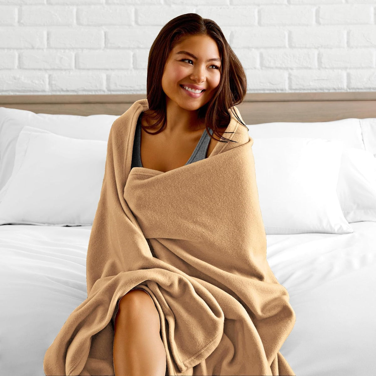 NWF All Season Solid/Plain Lightweight Polar Fleece Single Bed Blanket | Set of 1 | 90 x 60 inches, Camal