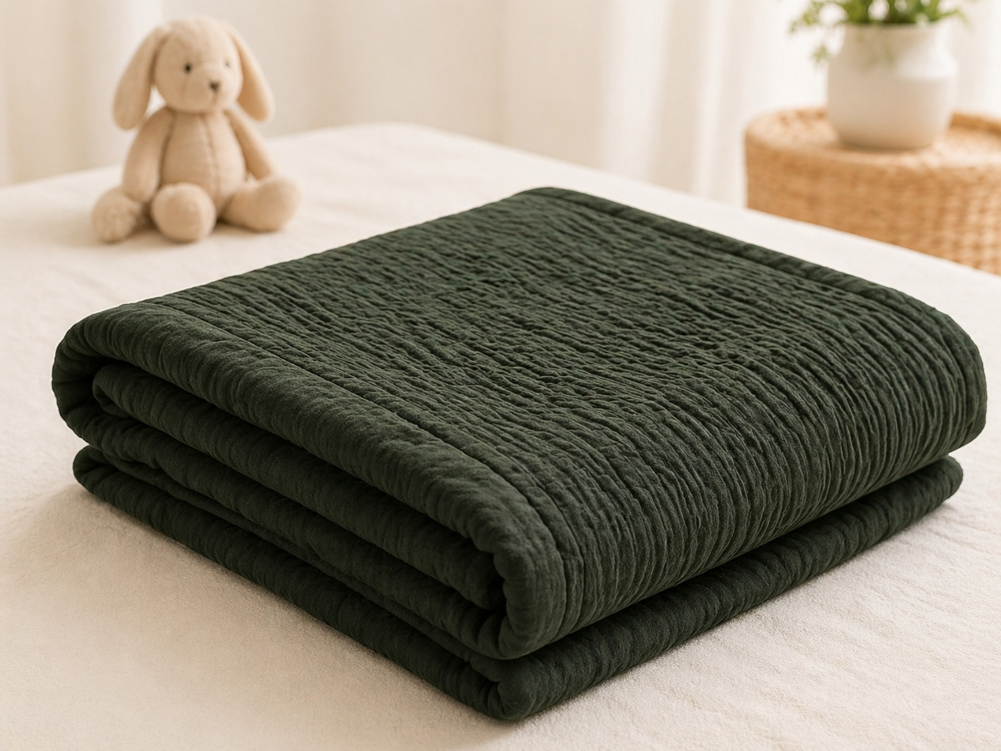 NWF Baby Cotton Godadi Sleeping Mat (34 x 34 Inch) – Soft Breathable Newborn Baby Bedding, Foldable Baby Bed, Washable Cradle Sheet & Mattress Pad (0–12 Months) - Green