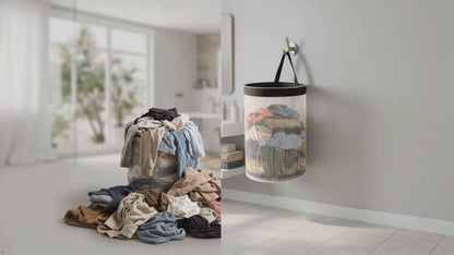 NWF Hanging Mesh Laundry Bag with Side Zipper, 100L Large Capacity Breathable Hamper, Polyester Mesh with Cotton Base & Strong Handles, Foldable Wall/Door Laundry Bag (18” Dia × 24” Height)