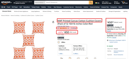 100% Cotton Cushion Covers (Pack of 5) | 16x16" Modern Decorative Pillows | NWF