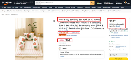 Strawberry Baby Bedding Set 4pc | Cotton Mattress, Pillow & Bolsters | NWF